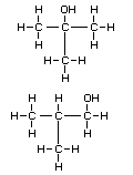 Odp. c) Są to różne związki. Pierwszy to: 2-metylopropan-2-ol, a drugi to: 2-metylopropan-1-ol