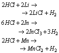 Odp. c) równania reakcji dla kwasu solnego
