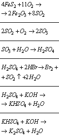 Odp. dla przemian C. Wskazówka: Pierwsza reakcja jest reakcją spalania pirytu, używana w przemysłowych metodach produkcji kwasu siarkowego.