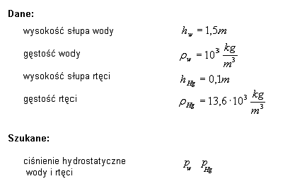 fizyka wzory ściągi zadania prawo Archimedesa ciśnienie hydrostatyczne