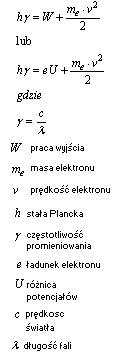 wzór równanie fotoelektryczne Einsteina