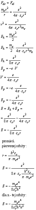 wyprowadzenie wzoru na całkowitą energię atomu w modelu Bohra