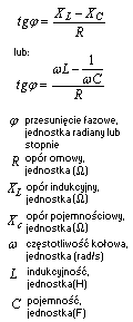 wzór przesunięcie fazowe w obwodzie RLC