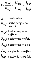 wzór przekładnia transformatora