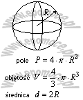 wzor Kula- pole, objętość, średnica